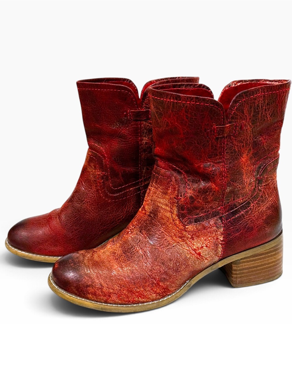 Diba True Rave Lion Cherry Red Distressed Leather Ankle Boots Booties 8
